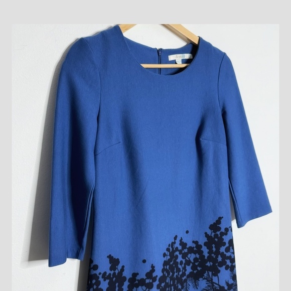 Boden Sheath Dress Stretch Ponte Fabric Blue Black Print 3/4 Sleeve Zip Back - Picture 6 of 16